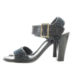 サルヴァトーレフェラガモ Salvatore Ferragamo SOURCE サンダル ハイヒール ストラップ レザー 革 メッシュ 花柄刺繍 6C 23.5cm 黒 ブラック /AH3 ■GY11