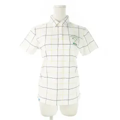 アディダス adidas テーラーメイドゴルフ ポロシャツ 半袖 ストレッチ チェック ロゴ刺繍 ゴルフ M 白 ホワイト /AO17 ■GY43