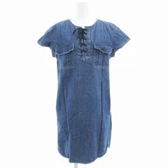 ブルーレーベルクレストブリッジ BLUE LABEL CRESTBRIDGE 美品 ライトデニムワンピース フロントレースアップ Iライン 半袖 ひざ丈 38 インディゴブルー /AE