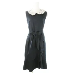 チェスティ Chesty ひざ丈ワンピース マーメイド 襟付き ノースリーブ レースカラー パール フリル リボン 0 S 紺 ネイビー /AO11 ■GY43