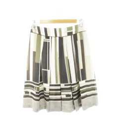 ケティ KETTY フレアスカート ひざ丈 幾何学 ストライプ 総柄 3 L 緑 カーキ グレー /AH8 ■GY18