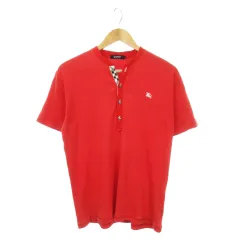 バーバリーブラックレーベル BURBERRY BLACK LABEL カットソー ヘンリーネック 半袖 ロゴ刺繍 3 L 赤 レッド /MN16 ■GY03