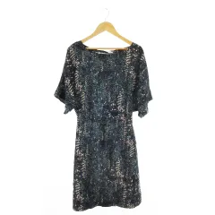 シーバイクロエ SEE BY CHLOE シルクワンピース ミニ 半袖 絹 プリント 総柄 モザイク 小さいサイズ USA2 XS 緑 グリーン /CK10