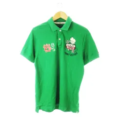 トミーヒルフィガー TOMMY HILFIGER ポロシャツ 鹿の子 半袖 ロゴ ワッペン USA L 緑 グリーン /CK24