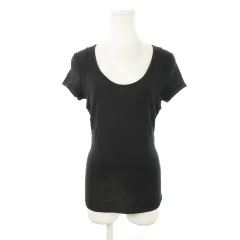 アディダス バイ ステラマッカートニー adidas by Stella McCartney カットソー オーバルネック 半袖 キーホールバック ストレッチ 切替 ロゴプリント ライン スポーツ 大きいサイズ OT XL 黒 ブラック /MN15 ■GY43