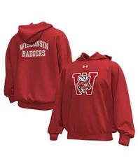 アンダーアーマー メンズ アウター パーカー・スウェット フリース Under Armour Mens Red Wisconsin Badgers Throwback Icon Fleece Pullover Hoodie Red レッド
