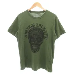 ディーゼル DIESEL Tシャツ 半袖 クルーネック スカルプリント L カーキ /GV ■GY44
