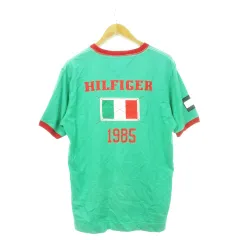 トミーヒルフィガー TOMMY HILFIGER 半袖Tシャツ クルーネック ワッペン イタリア国旗 ロゴ刺繍 コットン L/G 緑 グリーン /AH20