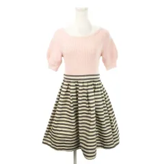 ジルバイジルスチュアート JILL by JILLSTUART ドッキングワンピース ミニ 半袖 リブニット 切替 ボーダー S ピンク /MN15