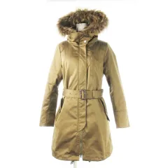 バーニーズニューヨーク BARNEYS NEW YORK モッズコート ミドル丈 ダブルジップ 比翼 フーディ ベルト付き ラクーンファー付き 38 M 茶 ブラウン /CK13 ■GY03