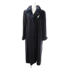 パリエンヌ PARIENNE コート ロング ミンクファー 毛皮 ウール ブローチ付き ショールカラー 11 紫 パープル /CK17 ■GY18