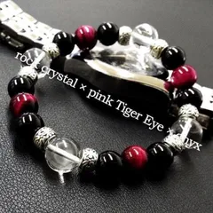 水晶×オニキス×ピンクタイガーアイ天然石ブレスレット