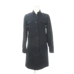 アーペーセー A.P.C. シャツワンピース ひざ丈 長袖 スタンドカラー コーデュロイ ウール混 36 S 紺 ネイビー /AH14