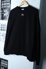 (L-XL) ノーマニュアル 長袖Tシャツ レイヤード ブラック グランジ ストリート-17467
