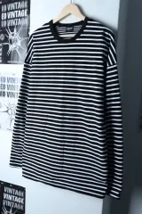 (L-XL) ACHA アチャ 長袖Tシャツ オーバーサイズ ストライプ エアジョーダン1 ストリート -1746A