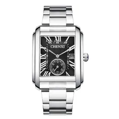 【新品】 スクエア 腕時計 メンズ 3ATM防水 ステンレスベルト: ローマ字 アナログ カレンダー クォーツウオッチ カジュアル ウオッチ シンプル おしゃれ シルバー メンズ ファション アクセサリー - 誕生日 記念日 クリスマス バレンタインデー  0