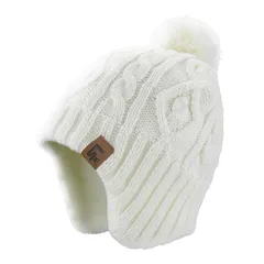 [LittleSpring] 耳あて ニット 帽子 ポンポン付き 防寒 防風 あったか ニットキャップ キッズ用ハット ニット帽 子供服 ジュニア ボーイズ 白 無地 L 1