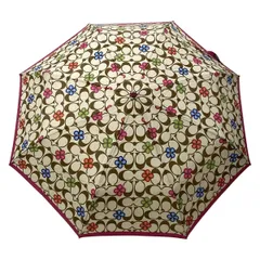 COACH(コーチ) 折りたたみ傘美品  - カーキ×ボルドー×マルチ シグネチャークローバー