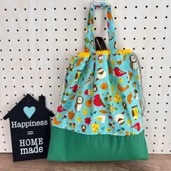 No.56【30×27】ループ付き⭐︎大きな持ち手付き巾着 ✳︎カラフル鳥さん