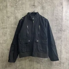 【T-124】VILLAND Mサイズ ミリタリージャケット ブラック ジップアップ 多ポケット ブルゾン シンプル 秋冬 アウター メンズ カジュアル 防寒 古着