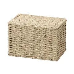 ふた付き ペーパーバスケット/収納かご 〔ハーフ ベージュ 3個セット〕 約幅23cm 軽量 丈夫 〔リビング 脱衣所 洗面所〕