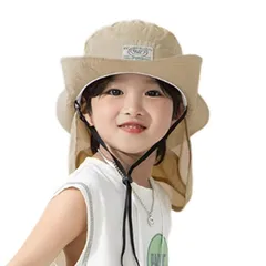 [SLINX] ベビー 帽子 ハット キッズ 子供 日よけ サファリハット つば広 日除け帽子 男の子 赤ちゃん UVカット おしゃれ コンビカラー あごひも 紫外線対策 フラップキャップ帽子 かわいい 春夏 通園/通学/海遊び/旅行 XM19 (JP,  0