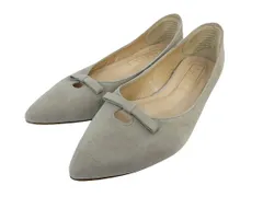 アカクラ ALAGE パンプス フラット ポインテッドトゥ スウェード地 リボン グレー サイズ22.5 QQQ
