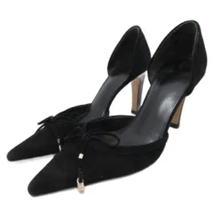 グッチ GUCCI パンプス ポインテッドトゥ ハイヒール リボンモチーフ スエード 34 21cm 黒 ブラック ■IBO91