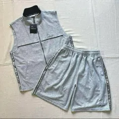 00s　00s　archive　dead stock　タグ付き　HEAD　フルジップアップベスト×ハーフパンツ　スウェット生地　上下セットアップ　ロゴ刺繍　シルバーライン　L　Y2K　平成レトロ　B-BOY　vest × half pants set-up