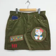 SANRIO サンリオ キャラクター コーデュロイ ミニ スカート キティ ケロッピー ばつ丸 Y2K ストーン デニム 古着 VINTAGE カーキ系 3L 大きいサイズ B862のサムネイル
