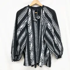 美品 B.C STOCK 25AW インド製 手洗い可 ジャカードスキッパーブラウス エスニック柄 ボリューム袖 ゆったりめ モノトーン ブラック FREEのサムネイル