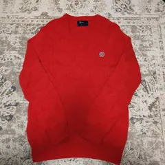 FRED PERRY　フレッドペリー  【サイズ】  M　ウールニット　セーター　Vネック　レッド　RED　赤色　月桂樹　メンズ　中古　古着