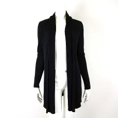 ミッシェルクラン MICHEL KLEIN カーディガン ニット ウール リブ 切替 トッパー 羽織り ショールカラー 長袖 M 38 黒 ブラック