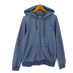ユニクロ UNIQLO スウェット フルジップ パーカ フード コットン 長袖 L 杢ブルー