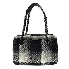 CHANEL(シャネル) バニティバッグ パリニューヨークライン 黒×白 がま口/チェーンハンドル/シルバー金具/ラメ