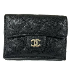 CHANEL(シャネル) 3つ折り財布美品  マトラッセ 黒 ゴールド金具