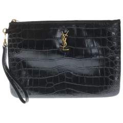 SAINT LAURENT PARIS (サンローランパリ) カサンドラ クラッチバッグ セカンドバッグ ケース ポーチ 収納 ブラック 型押しクロコ レザー ゴールド金具