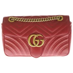 GUCCI (グッチ) GGマーモント チェーンショルダーバッグ ハンドバッグ レザー レッド 443497 ゴールド金具