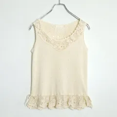 インゲボルグ★レース編み♪ノースリーブカットソー クリーム系 お花モチーフ リボン z18296