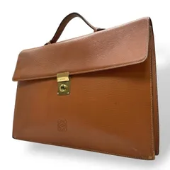 LOEWE ロエベ アナグラム エンボス レザー ビジネスバッグ ブリーフケース ブラウン ゴールド金具 ヴィンテージ k13