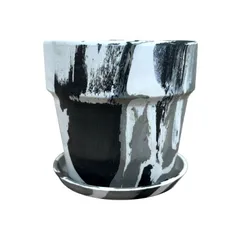植木鉢 おしゃれ プラスチック マーブルポット PH001-100 3号(10cm) 鉢底穴有り 受け皿付き モダン インテリア