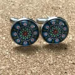 k265【東欧風フォークアート】色鮮やかな花の曼荼羅　カフス カフスボタン