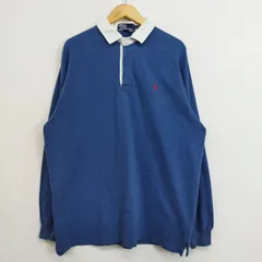 90s Polo by Ralph Lauren ポロ バイ ラルフローレン ラガーシャツ 古着 vintage ポニー 刺繍 長袖 メンズ M ブルー系 C32