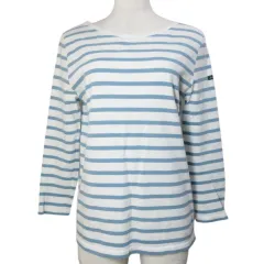 ルミノア Leminor バスクシャツ カットソー ボーダー 8分袖 プルオーバー 1 S相当 ブルー ホワイト /X