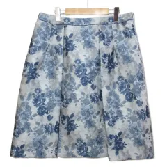 アリスバーリー Aylesbury 美品 大きいサイズ バラ柄スカートジャガード ひざ丈 台形 17 4L相当 ブルーグレー /X