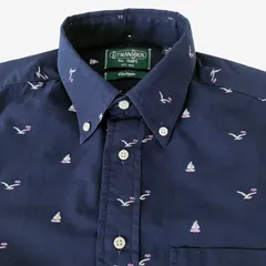 Gitman Brothers（ギットマンブラザーズ）Vintage SHIPS別注 BD(ボタンダウン)シャツ Size:15 かもめ・ヨット柄 ネイビー / Cotton 100% USA製 アメリカ製 ポケットなし メンズM相当