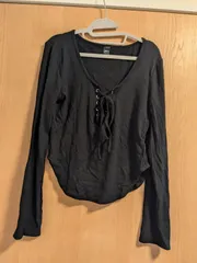 デイジー　XL　黒　ブラック　胸元編み上げ　リブカットソー　ショート丈　クロップド丈　タイト　セクシー