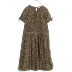 インゲボルグ★ヒョウ柄♪半袖ワンピース サイズ9 ブラウン系 ピコフリル＆リボン z18278