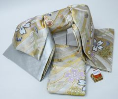 K810】時短！ニ部式 作り帯 振袖⋅舞台⋅舞踊に 正絹 青紫 金銀糸