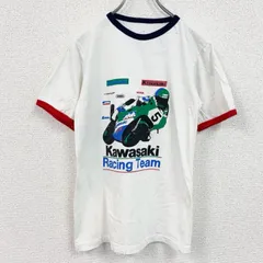 古着 used 　半袖プリントTシャツ　Kawasaki　カワサキ　リンガーT　レーシング　レトロデザイン　クルーネック【値引き交渉OK！】